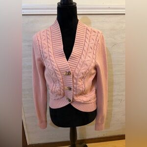 Twiggy Cable-Knit Pink Unique Button-Front Cardigan Sweater